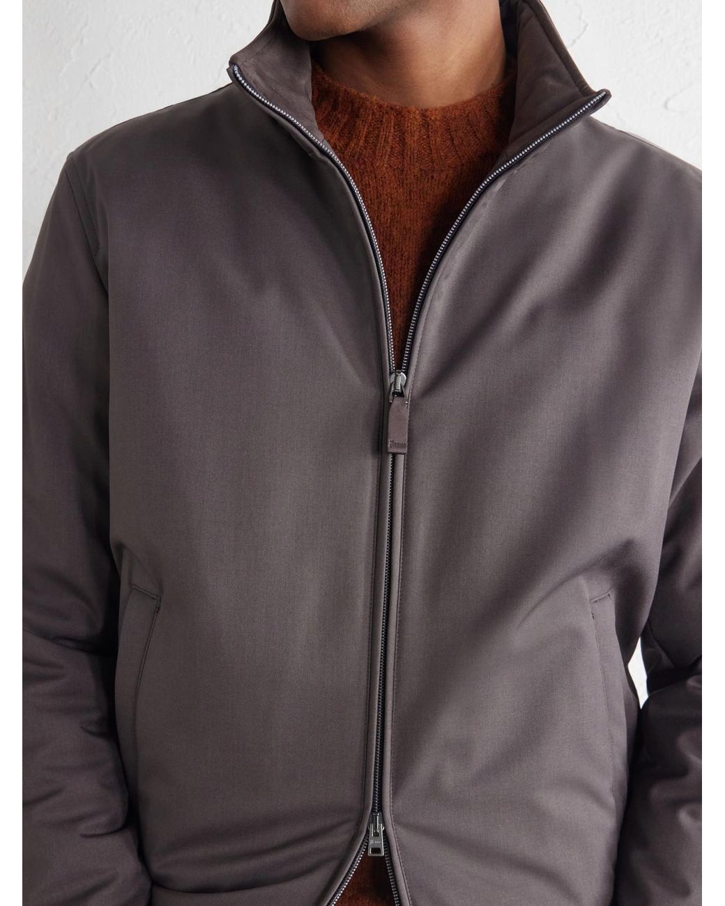 Herno Gray Padded Twill Bomber Jacket for men