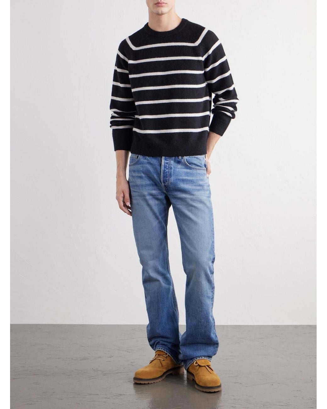 Totême Blue Striped Alpaca And Cashmere-Blend Sweater for men
