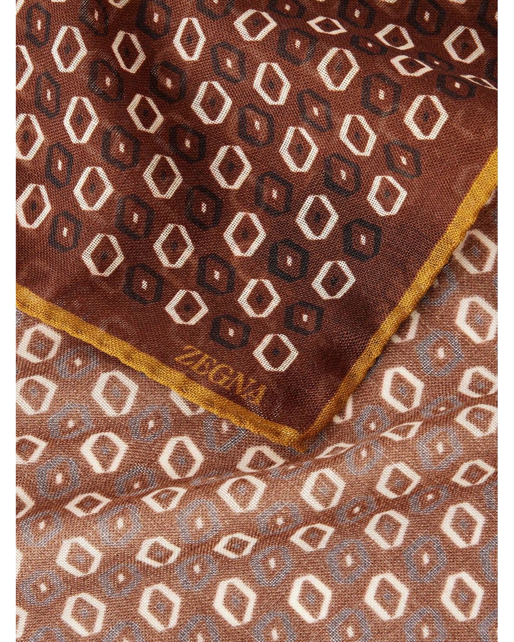 Zegna Brown Printed Wool Pocket Square for men