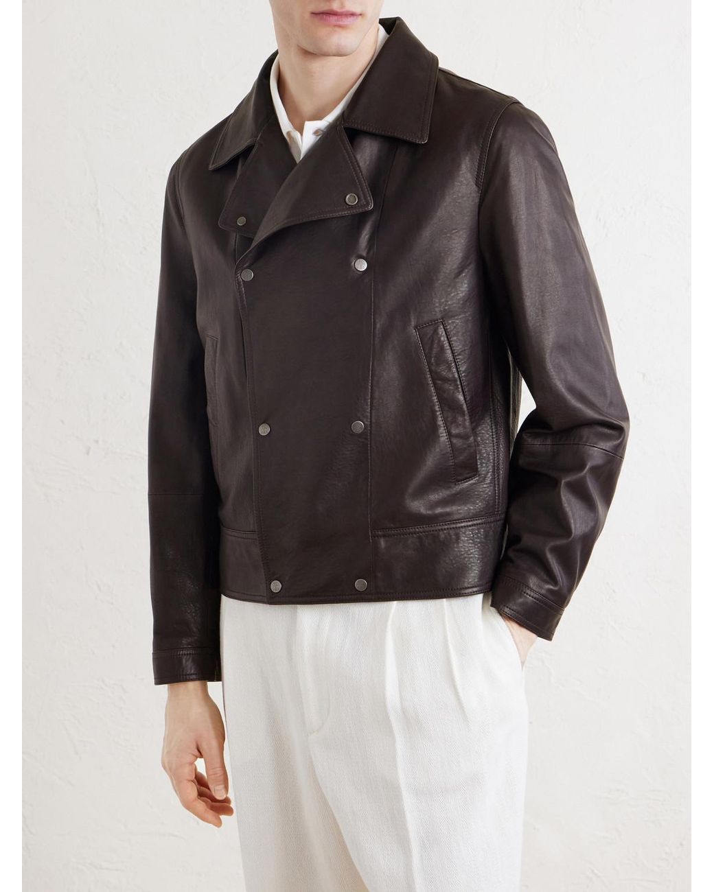 Brunello Cucinelli Black Leather Jacket for men