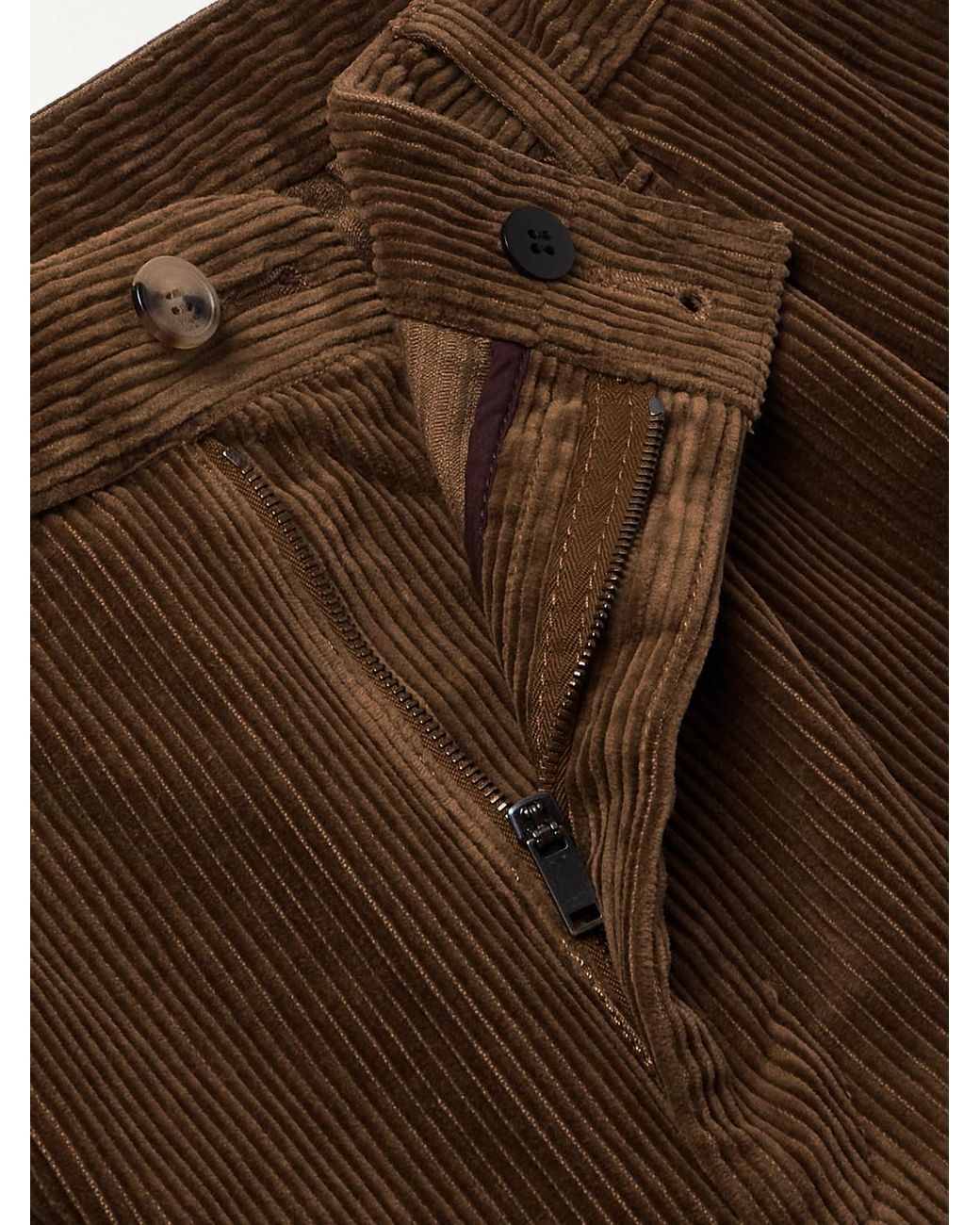 Saint Laurent Brown Straight-leg Pleated Cotton-corduroy Trousers for men
