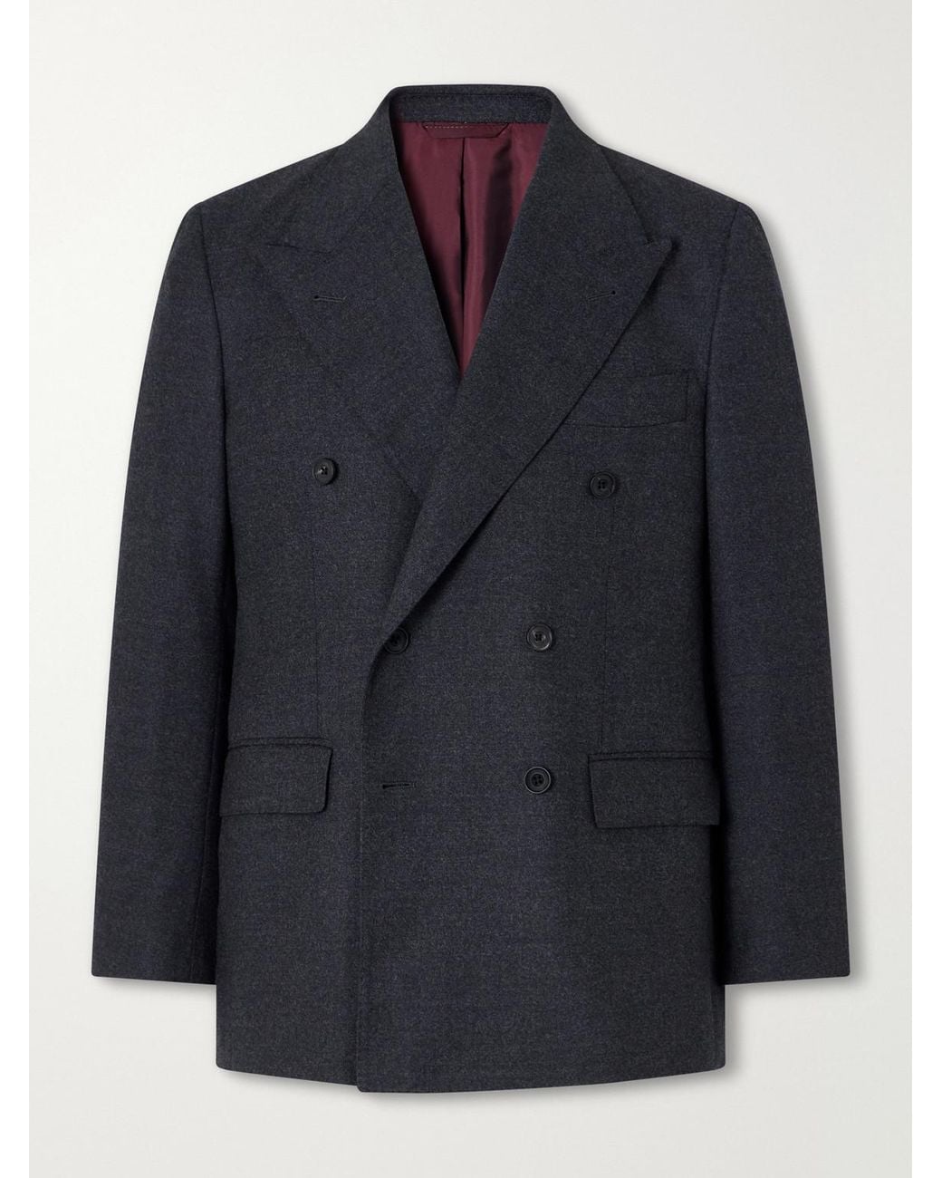 Rubinacci Blue Double-Breasted Virgin Wool-Twill Blazer for men