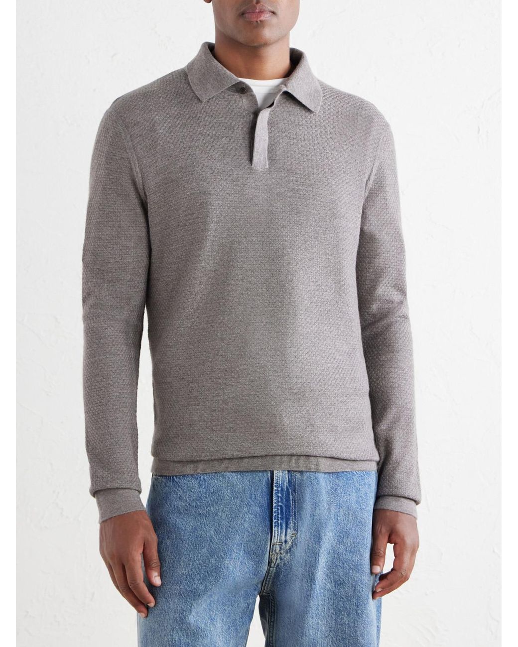 Mr P. Gray Cashmere And Silk-Blend Polo Sweater for men