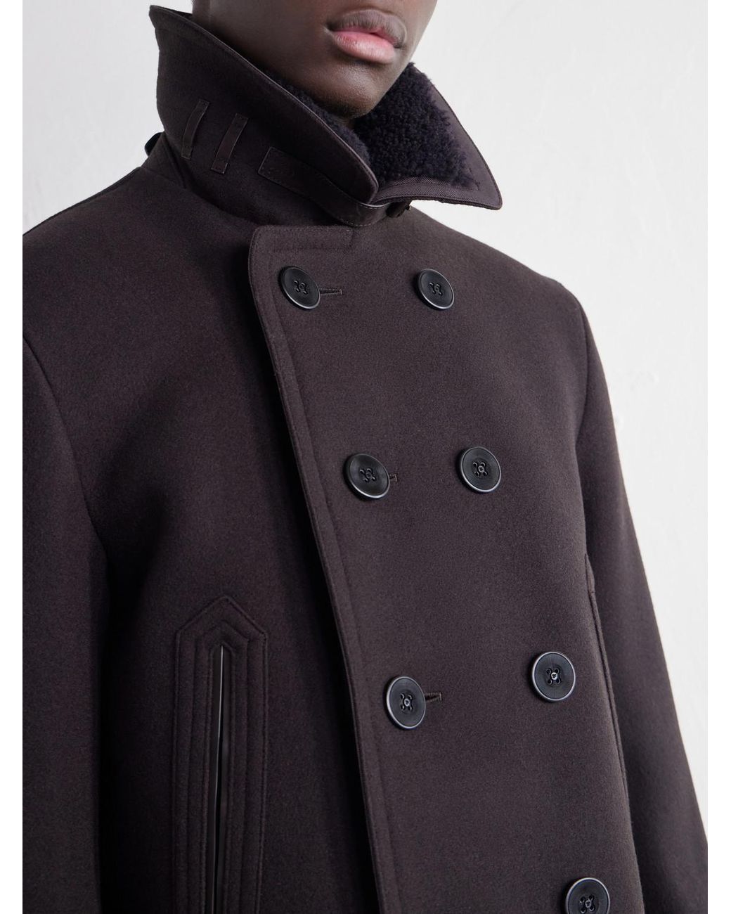 Tom Ford Black Shearling And Leather-Trimmed Woven Wool-Blend Coat for men