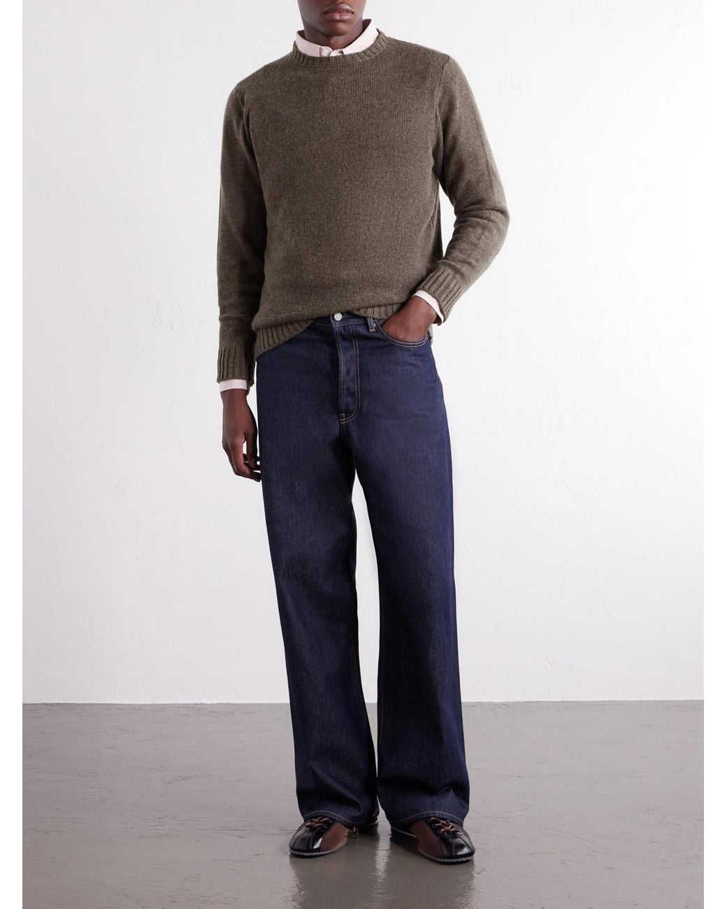Anderson & Sheppard Gray Super Soft Rib-Trimmed Cashmere Sweater for men