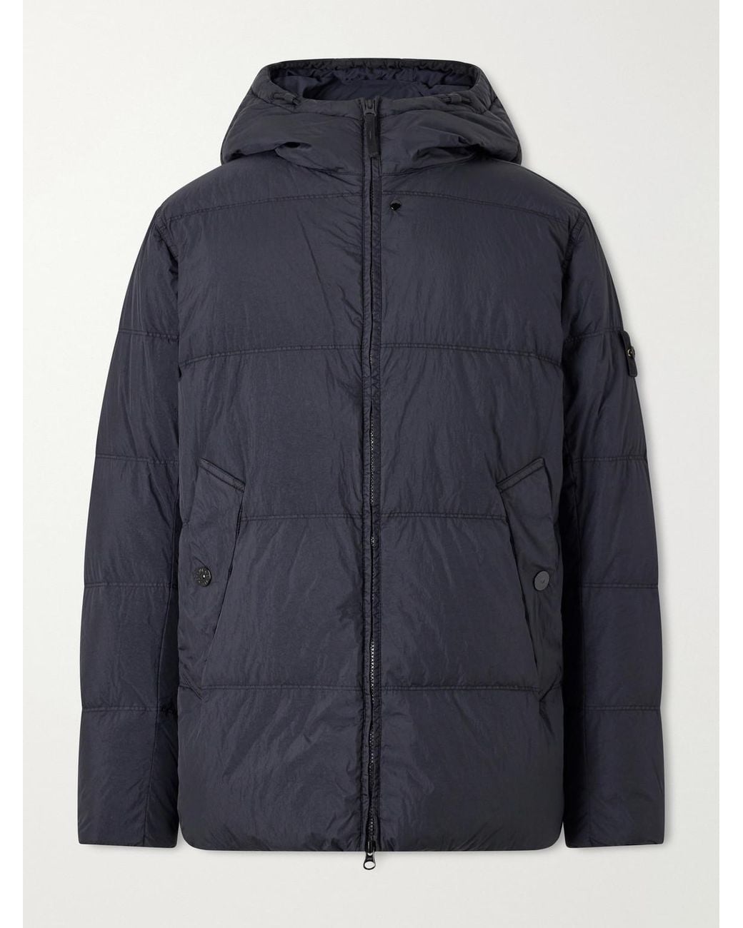 Stone Island Blue Hooded Garment-Dyed Crinkle Reps Ny Shell Down Jacket for men