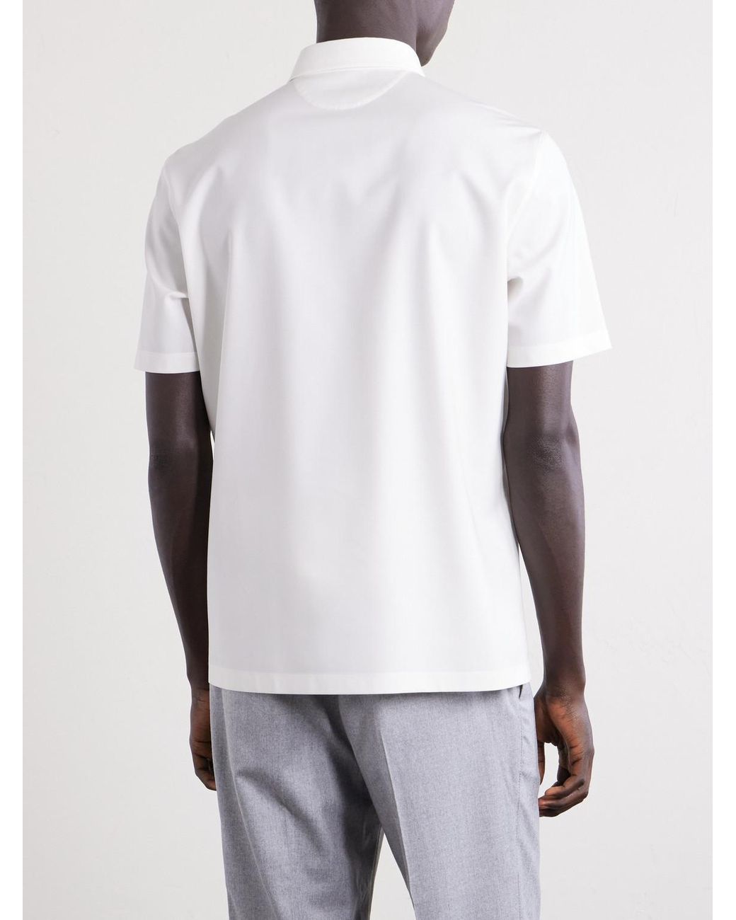 Brunello Cucinelli White Logo-Appliquéd Wool Polo Shirt for men