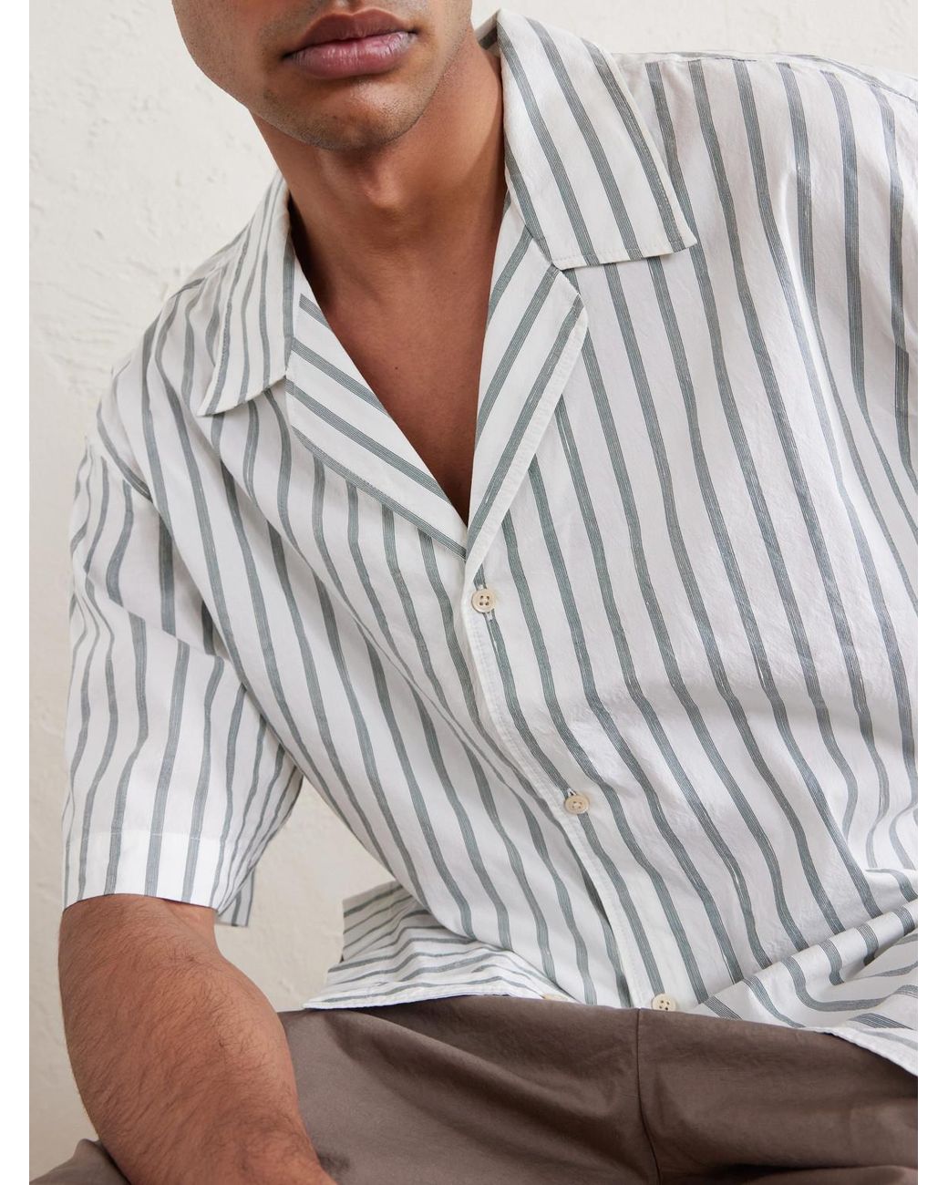 A Kind Of Guise White Samata Camp-collar Striped Cotton for men