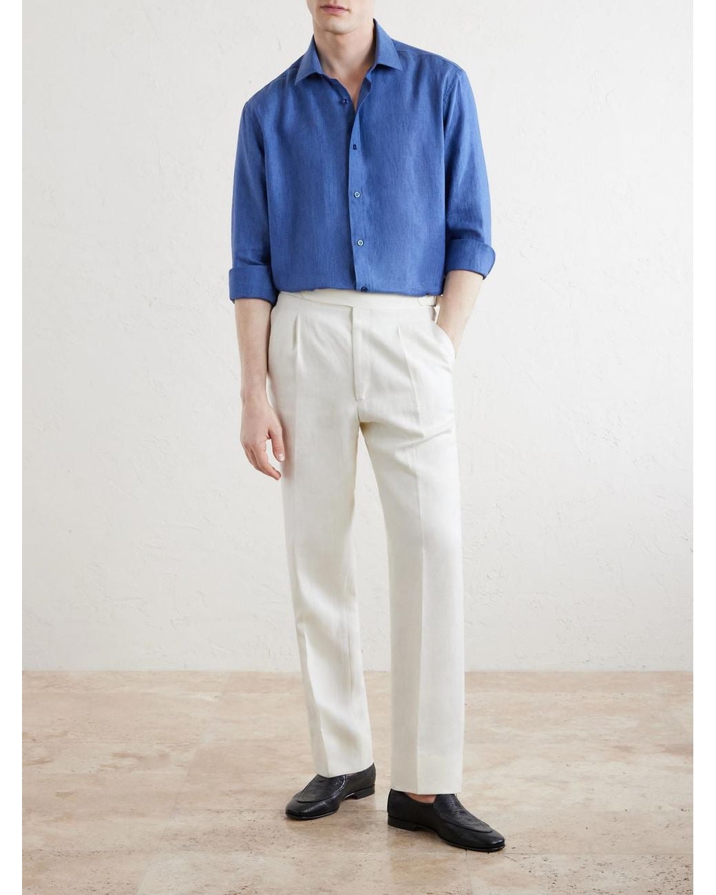 Charvet Blue Linen Shirt for men