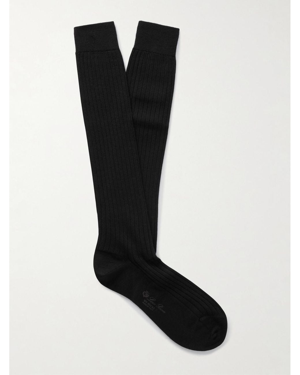 Loro Piana Black Sottile Ribbed Wool, Cashmere And Silk-Blend Socks for men