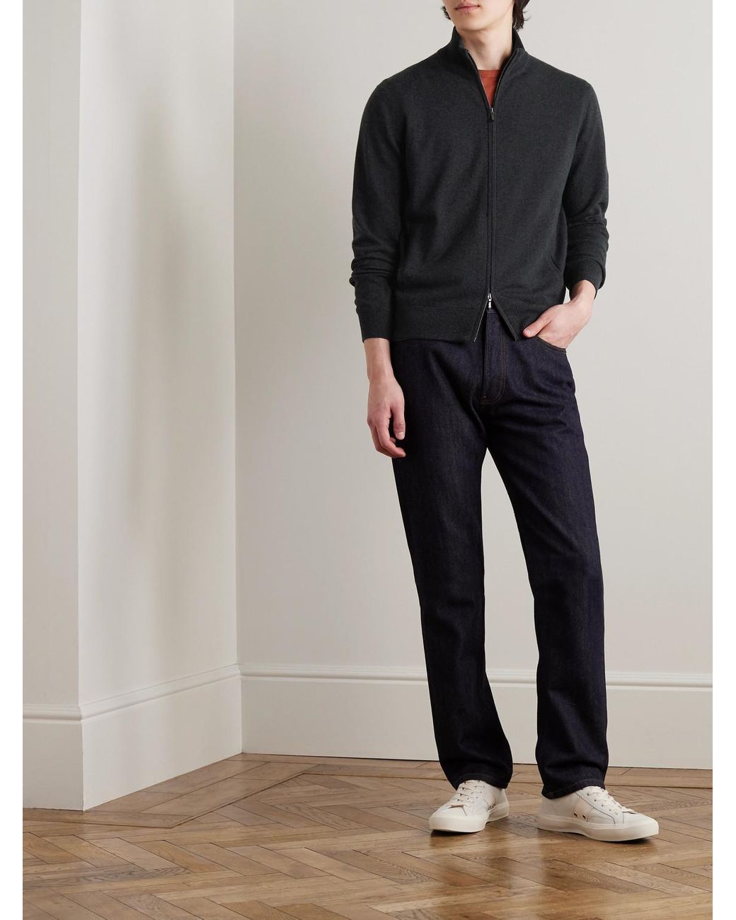 Loro Piana Blue Cashmere Zip-Up Sweater for men