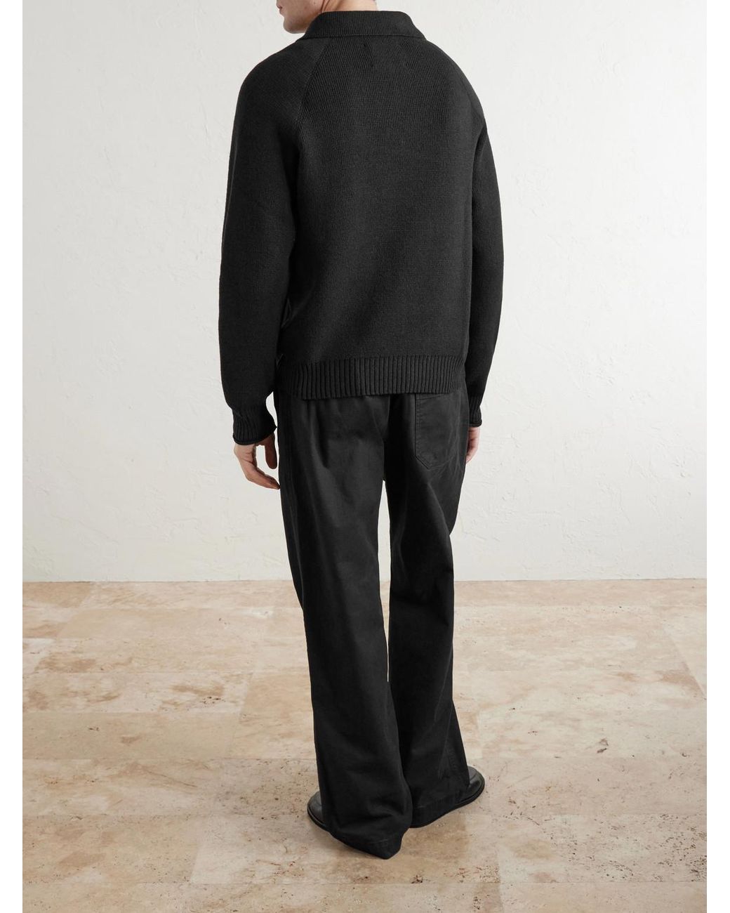 Margaret Howell Black Wool And Cotton-blend Half-zip Sweater for men