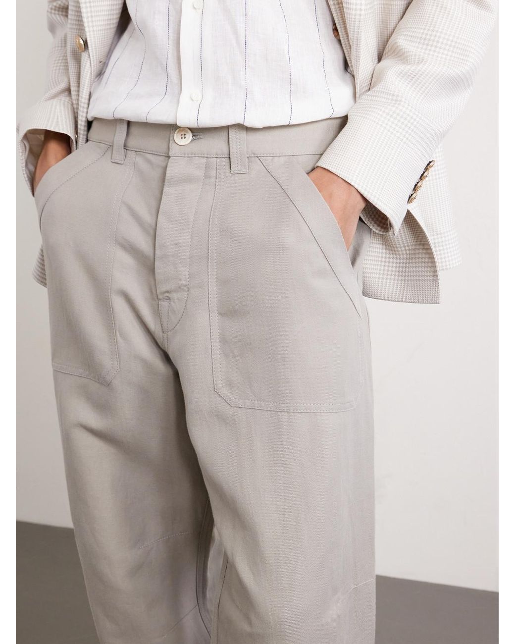 Brunello Cucinelli Gray Straight-leg Linen And Cotton-blend Trousers for men