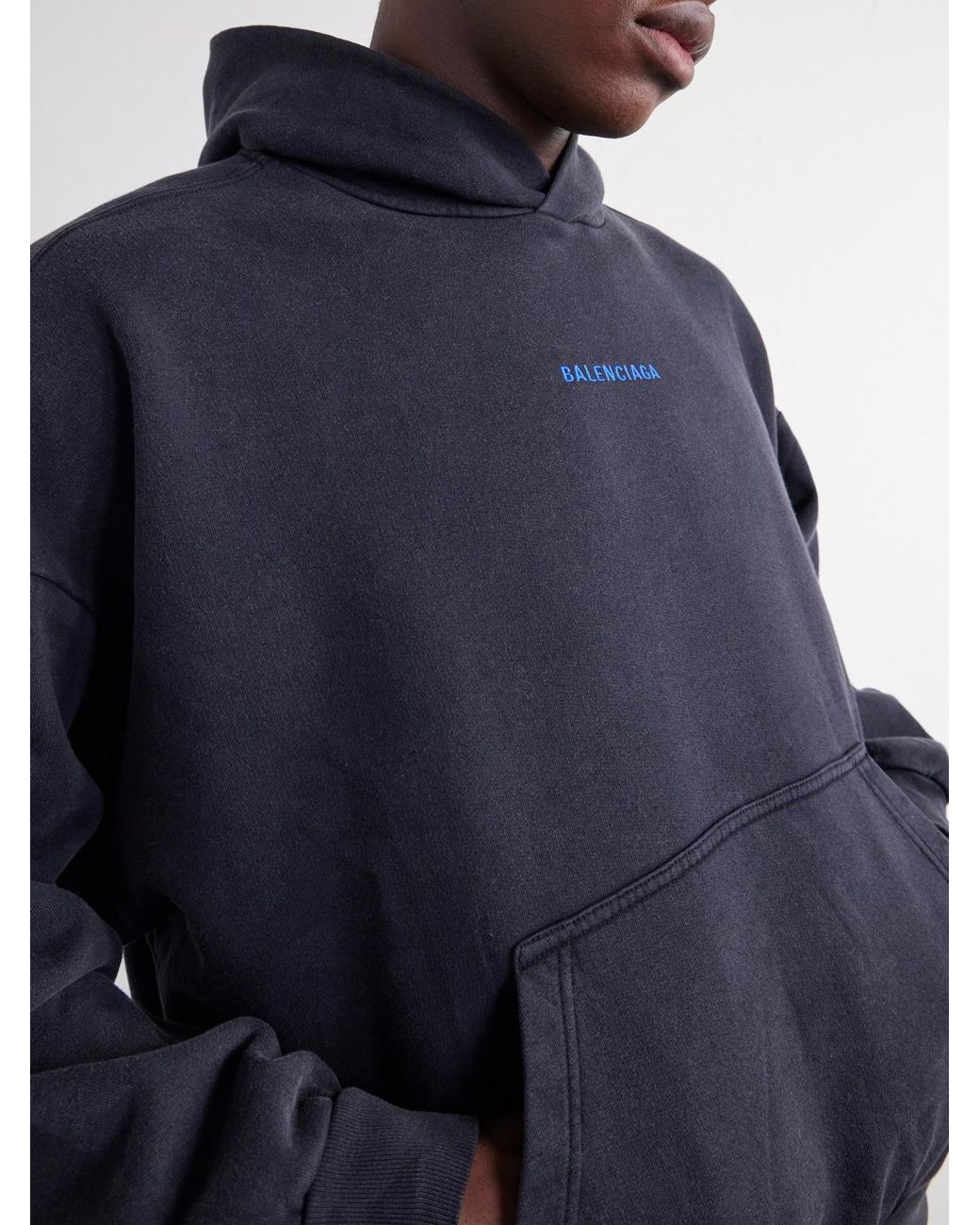 Balenciaga Blue Logo-embroidered Cotton-jersey Hoodie for men