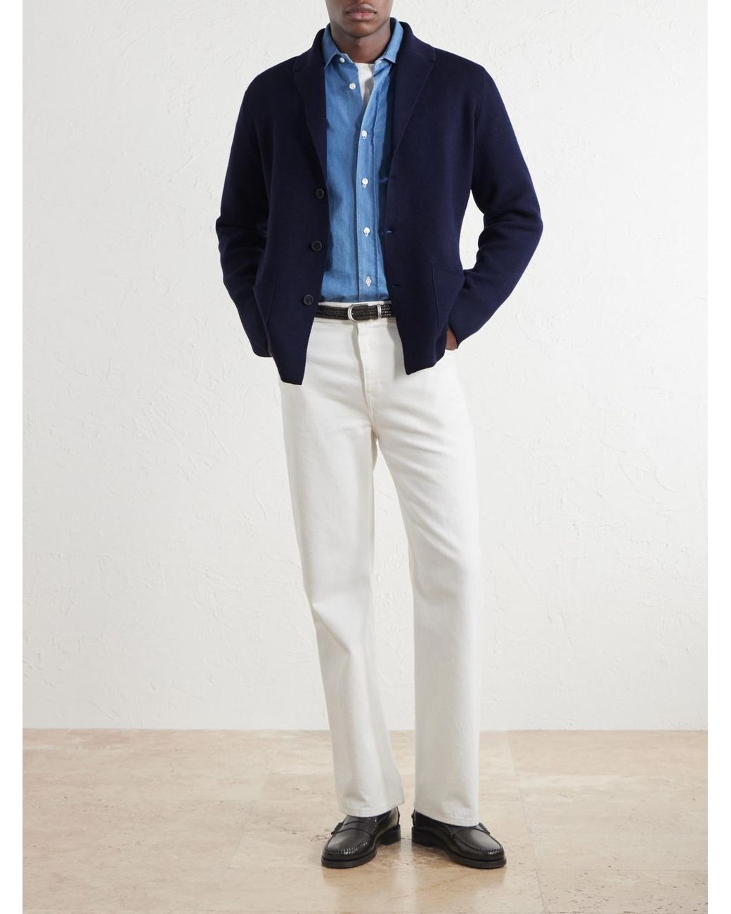 Inis Meáin Blue Pub Merino Wool, Cotton And Cashmere-Blend Cardigan for men
