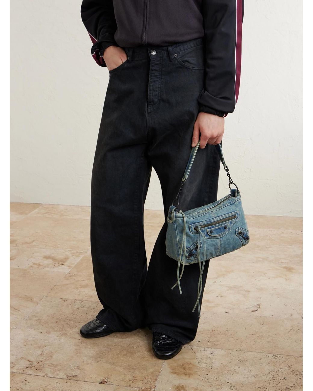 Balenciaga Blue Le City Moto Small Denim Messenger Bag for men