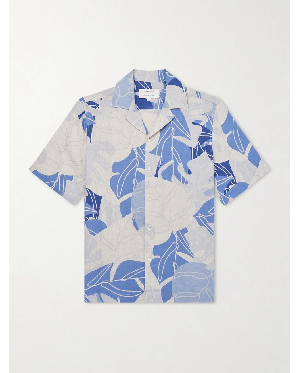 Frescobol Carioca Blue Roberto Camp-collar Printed Linen Shirt for men