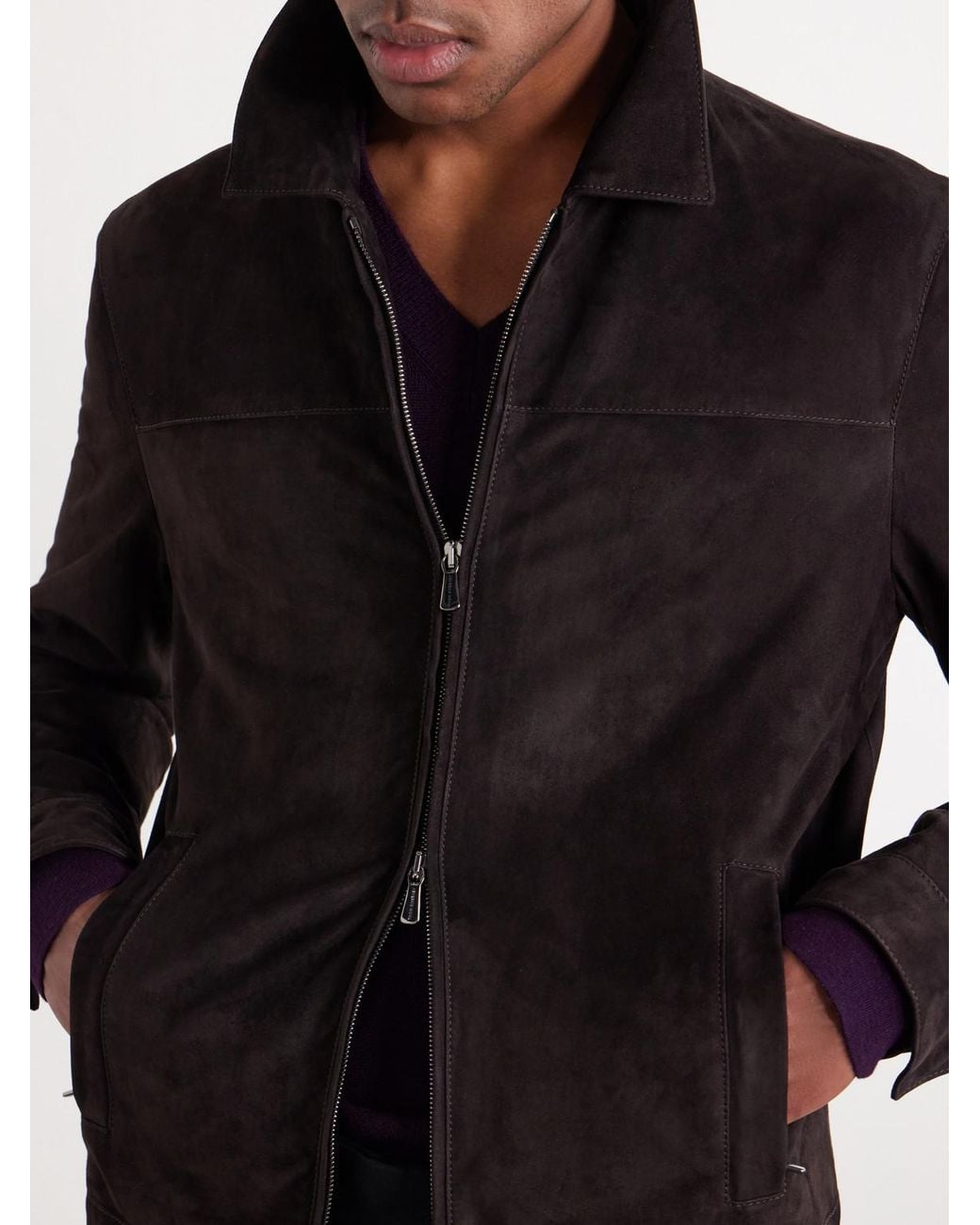 Thom Sweeney Black Suede Bomber Jacket for men