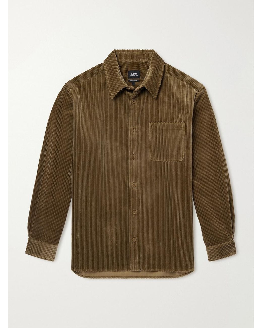 A.P.C. Green Mateo Logo-Embroidered Cotton-Corduroy Shirt for men