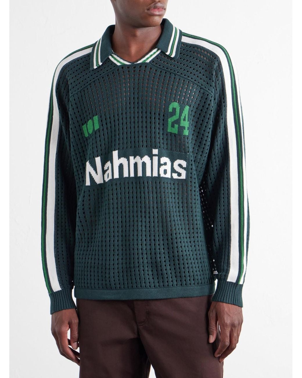 NAHMIAS Green Logo-Jacquard Open-Knit Cotton-Jersey T-Shirt for men