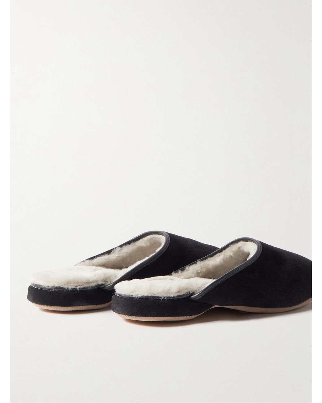 Derek Rose White Douglas Leather-Trimmed Shearling-Lined Suede Slippers for men