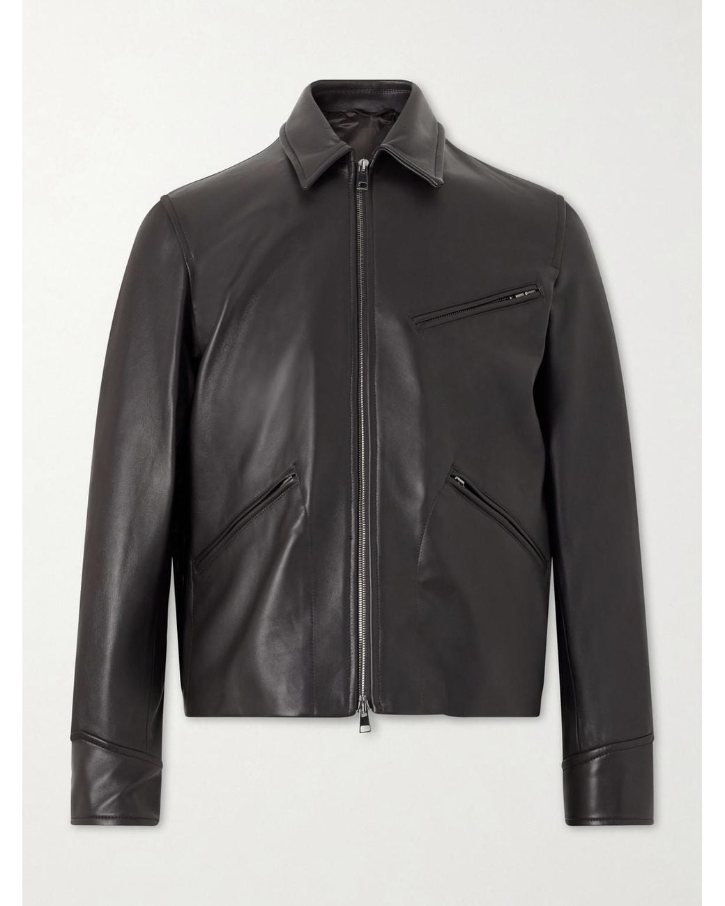 J. Mueser Gray Racer Leather Jacket for men