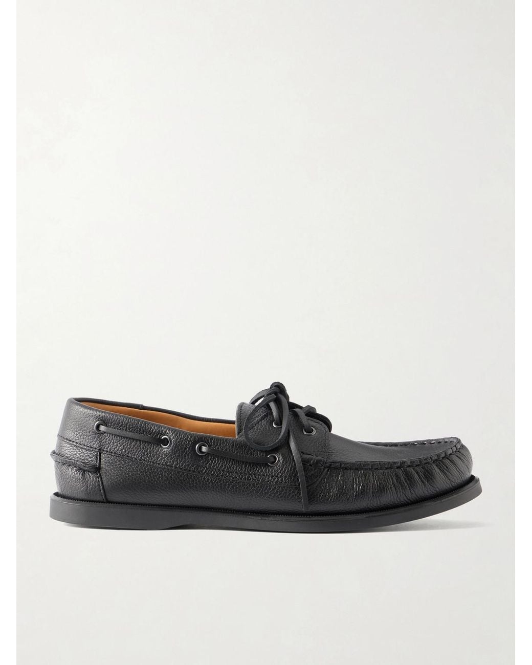 Mr P. Black Full-grain Leather Boat Shoes for men