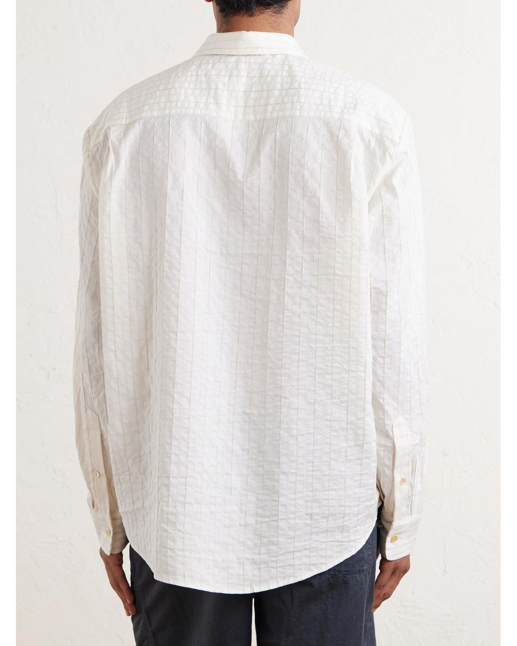 A Kind Of Guise White Fulvio Pinstriped Cotton, Silk And Linen-Blend Shirt for men
