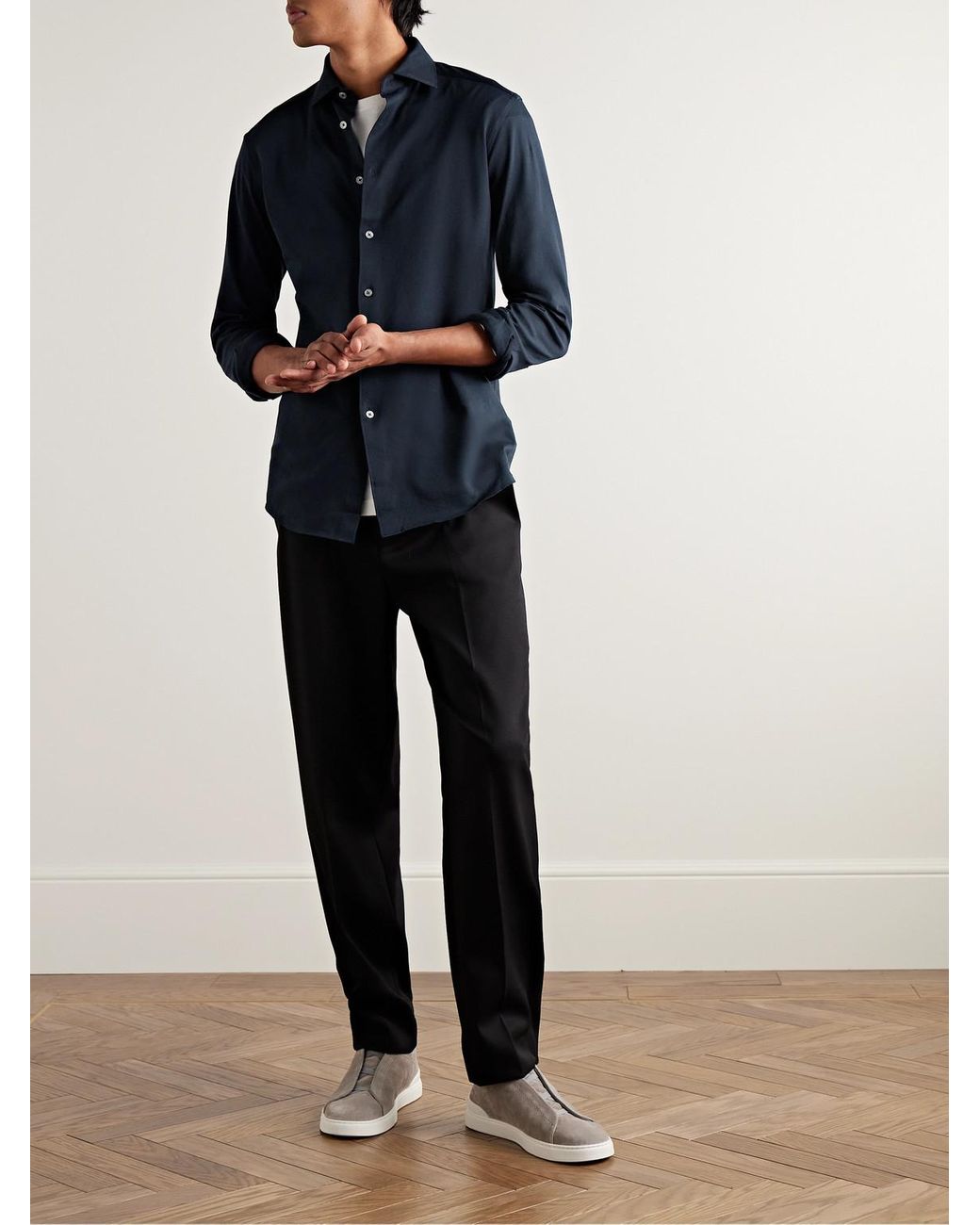 Zegna Blue Cotton-Piqué Shirt for men
