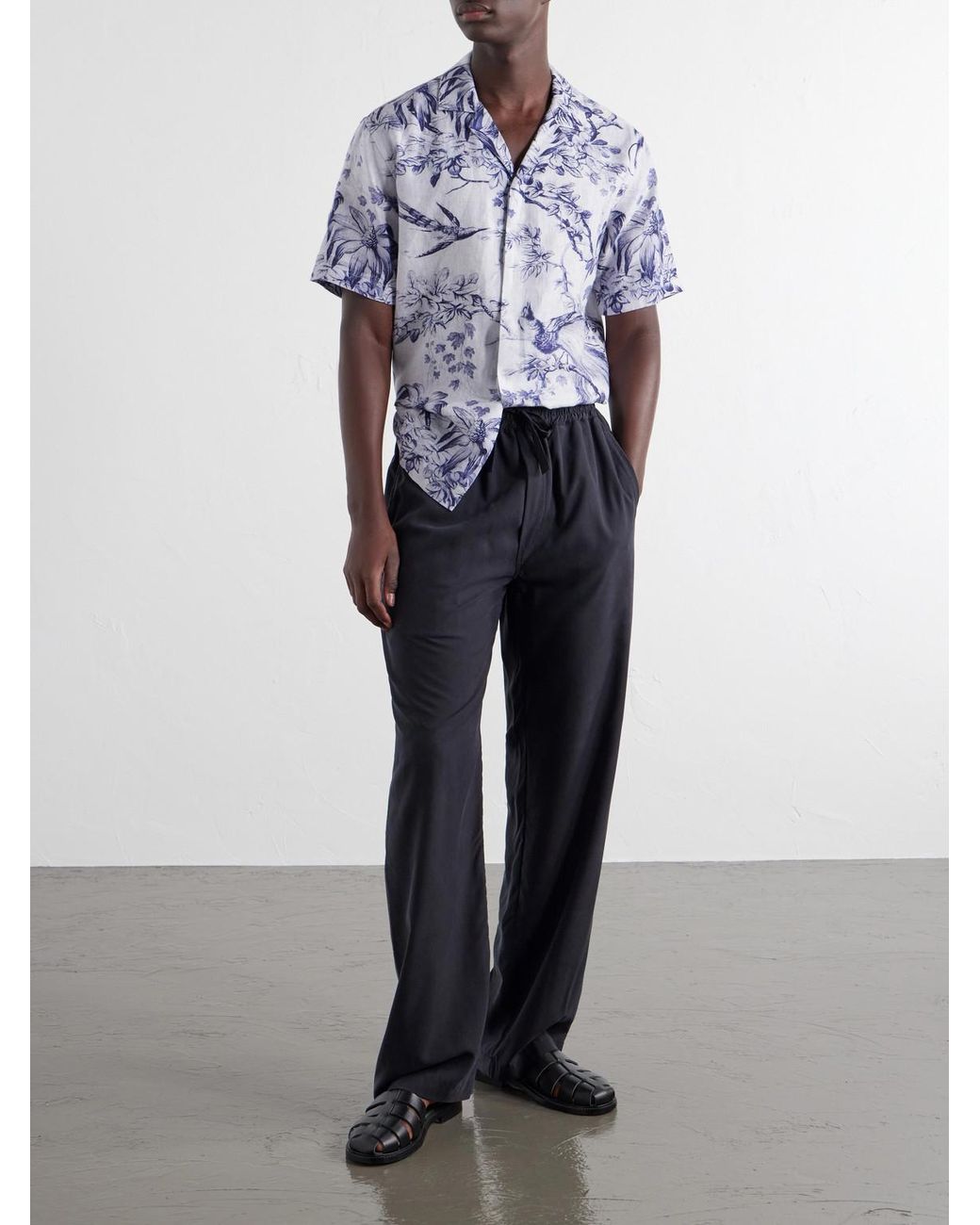 Orlebar Brown Blue Maitan Camp-Collar Printed Linen Shirt for men
