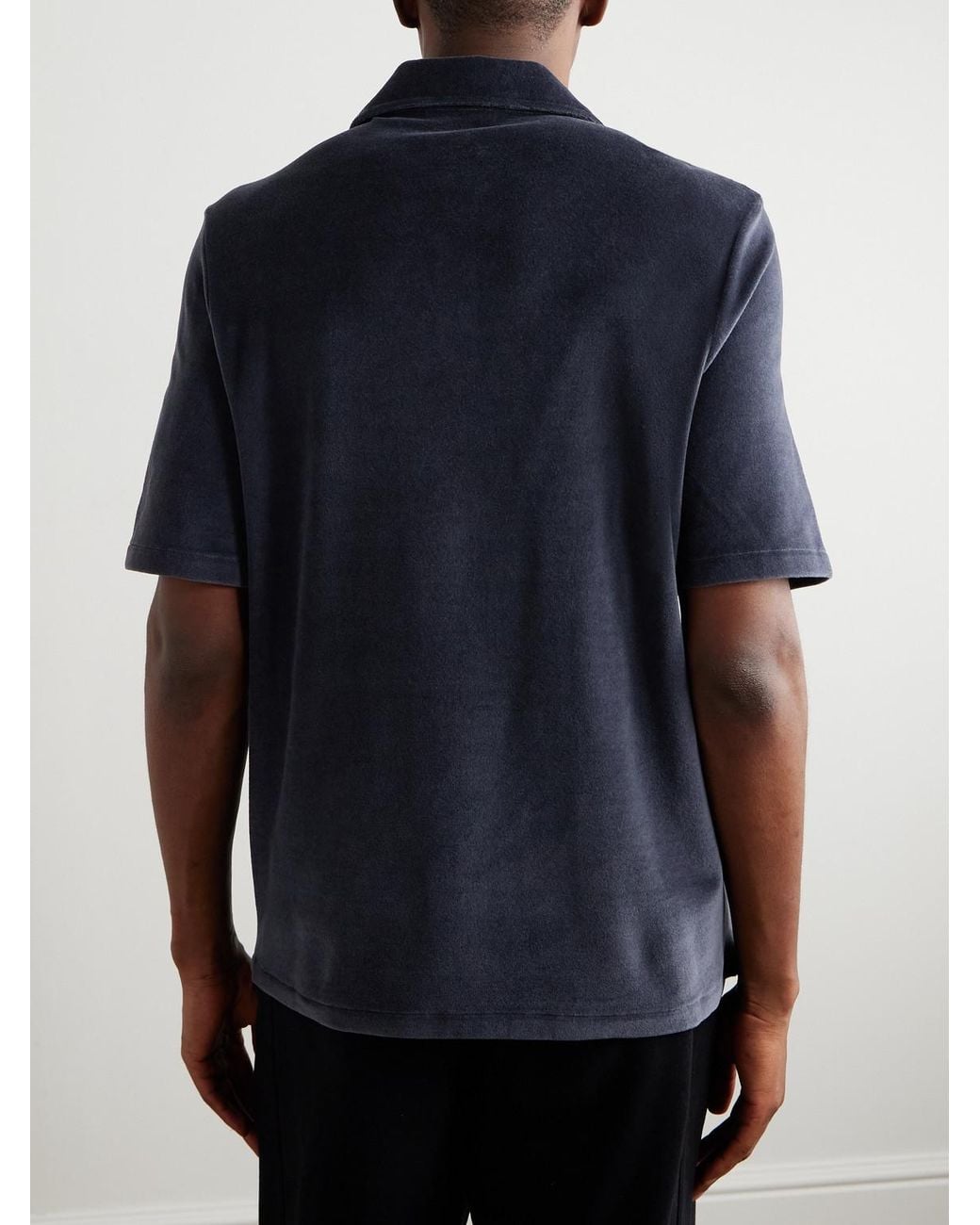 Loro Piana Blue Cotton And Silk-Blend Velour Polo Shirt for men