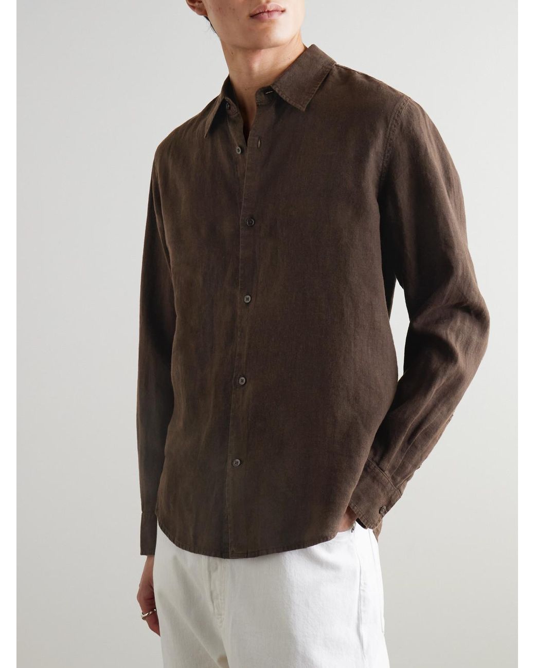 Garment-Dyed Linen Shirt di Mr P. in Brown da Uomo