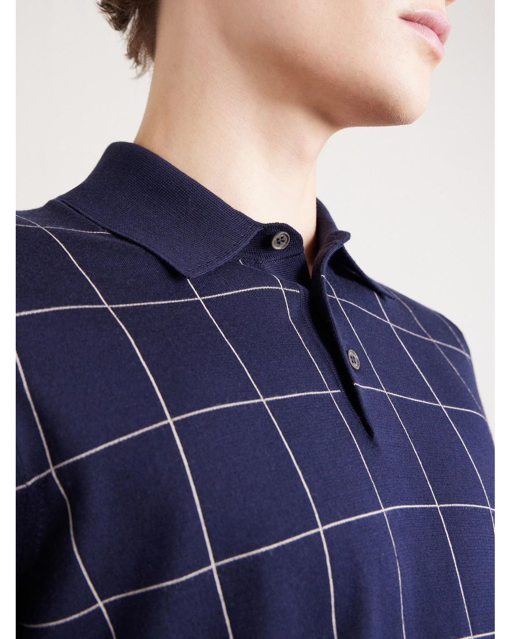Dunhill Blue Checked Cotton And Mulberry Silk-Blend Jacquard Polo Shirt for men