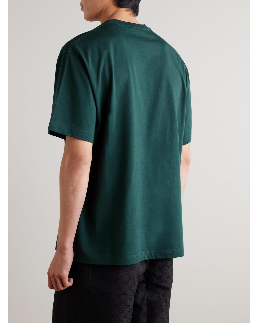 Gucci Green Logo-Embroidered Cotton-Jersey T-Shirt for men