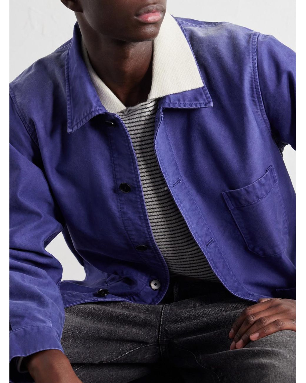 Auralee Purple Garment-Dyed Cotton-Moleskin Blouson Jacket for men