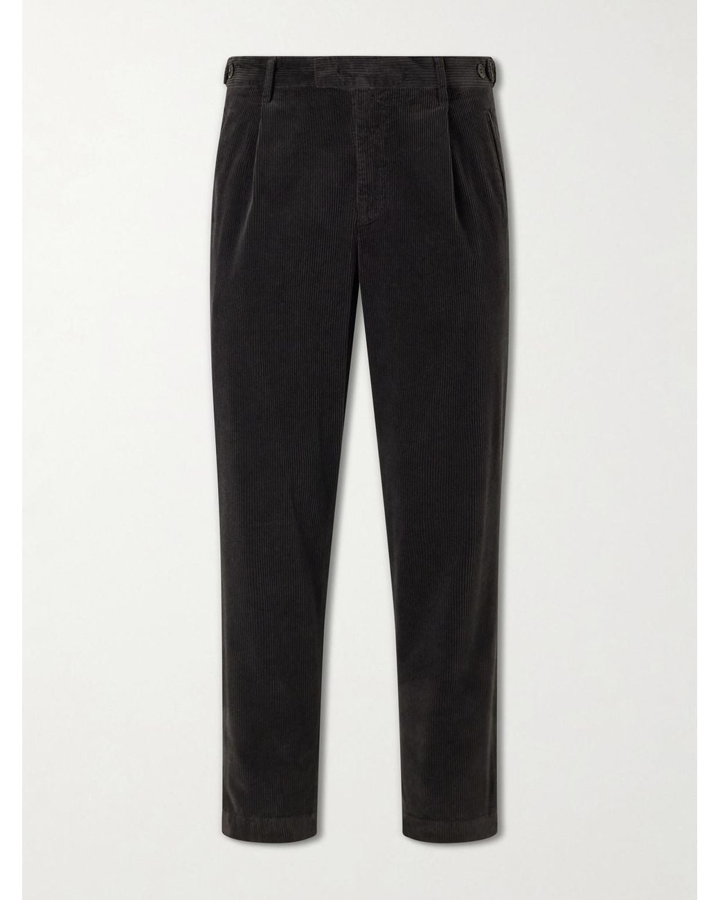 Barena Black Straight-Leg Pleated Courduroy Trousers for men