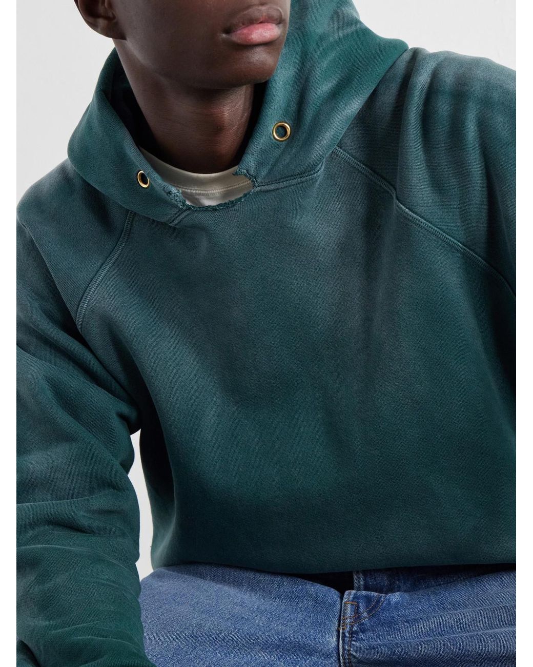 Les Tien Green Cotton-Jersey Raglan Hoodie for men