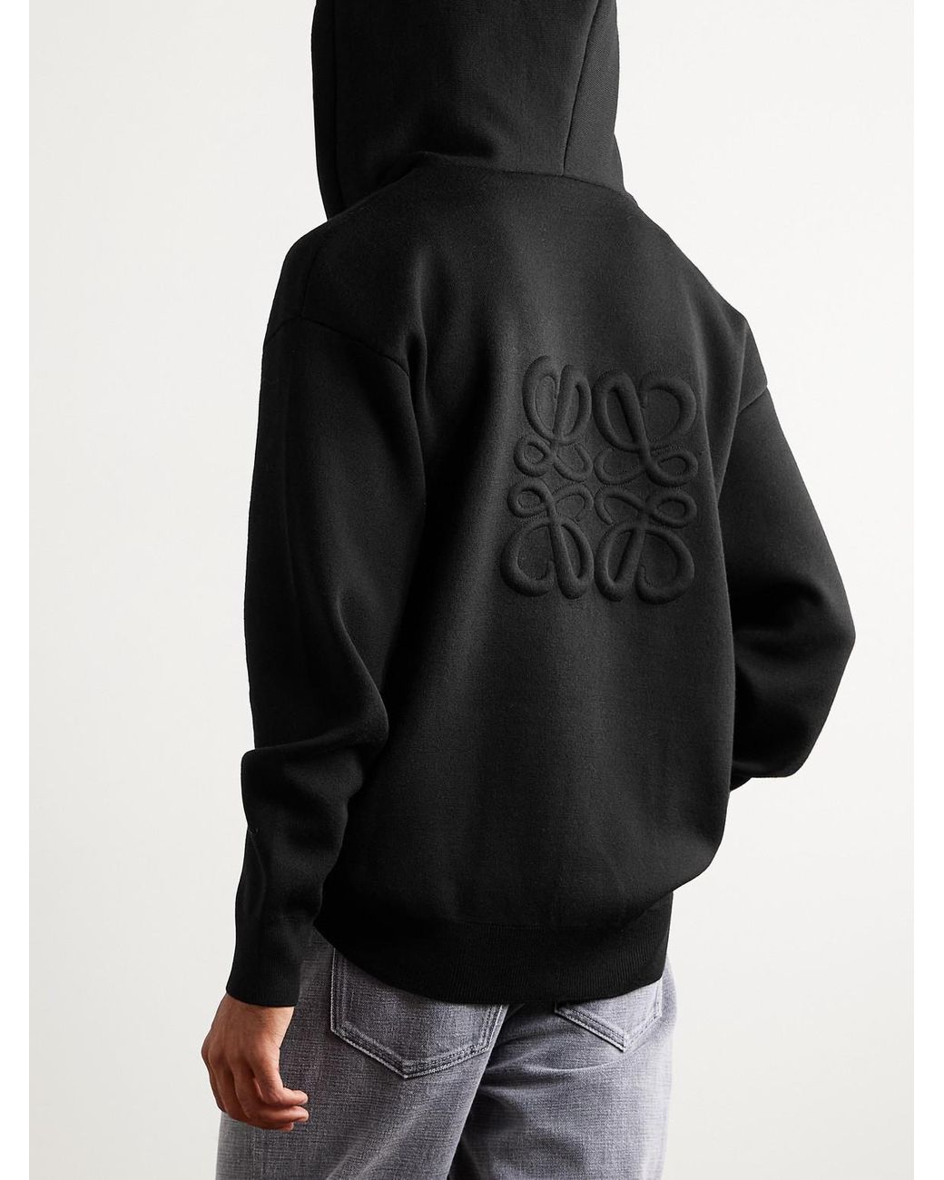 Loewe Black Logo-Embossed Wool-Blend Zip-Up Hoodie for men