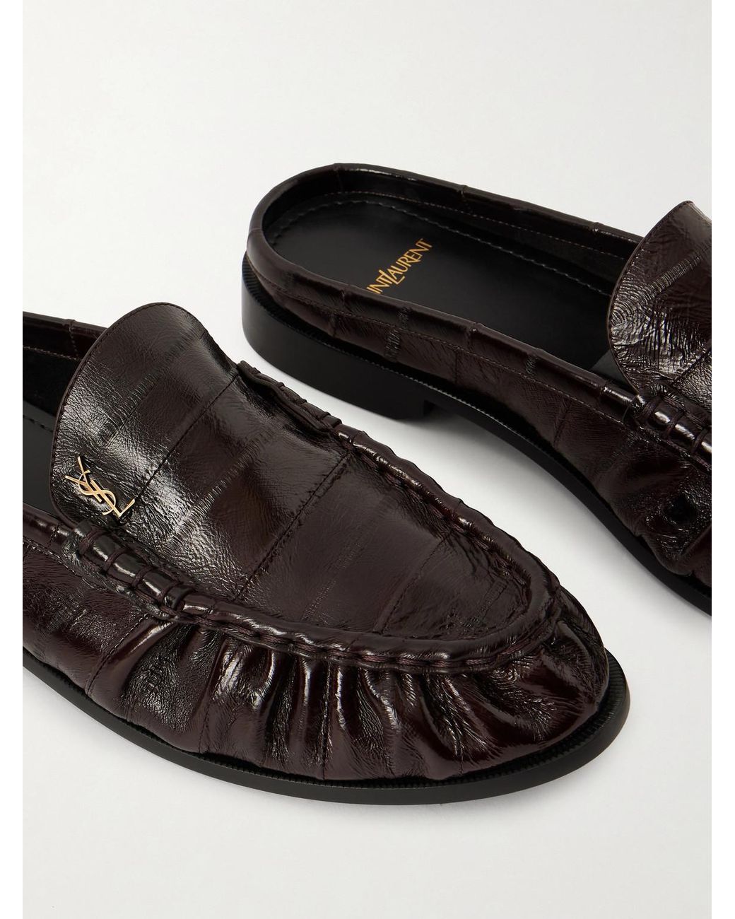 Saint Laurent White Le Loafer Logo-Embellished Eel Mules for men