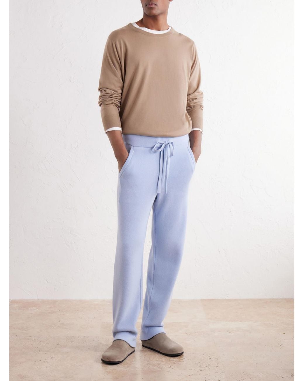 God's True Cashmere Blue Straight-Leg Cashmere-Knit Trousers for men