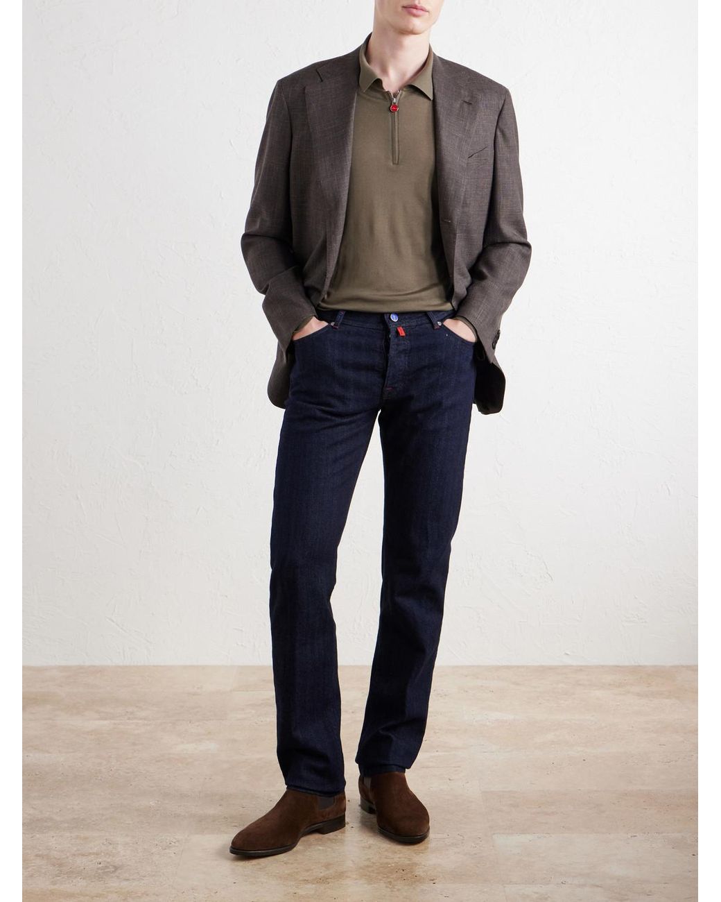 Kiton Natural Wool Half-Zip Sweater for men