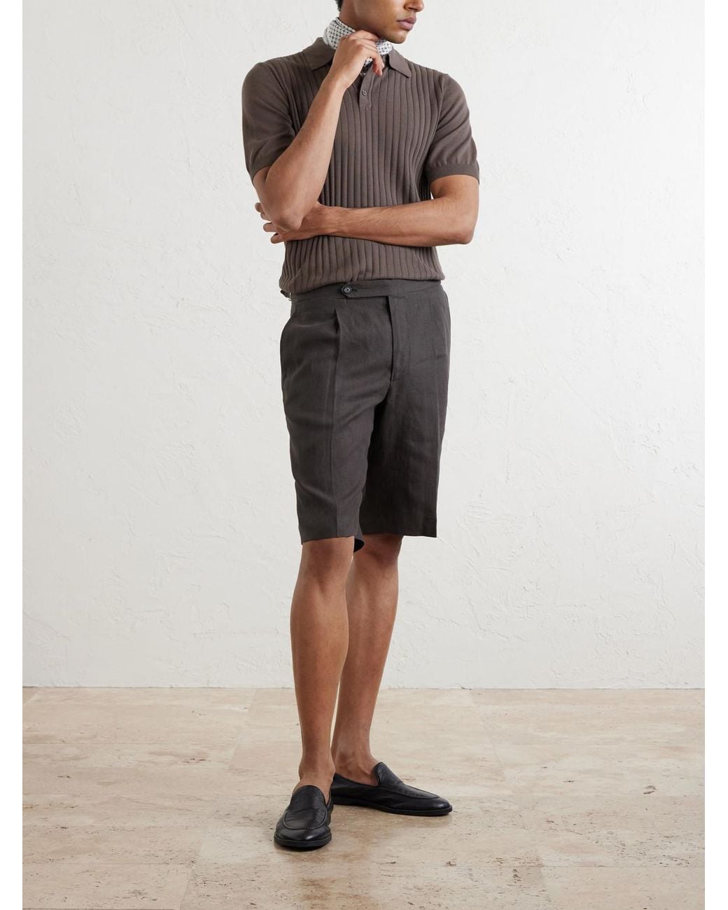 De Petrillo Gray Ribbed Cotton Polo Shirt for men