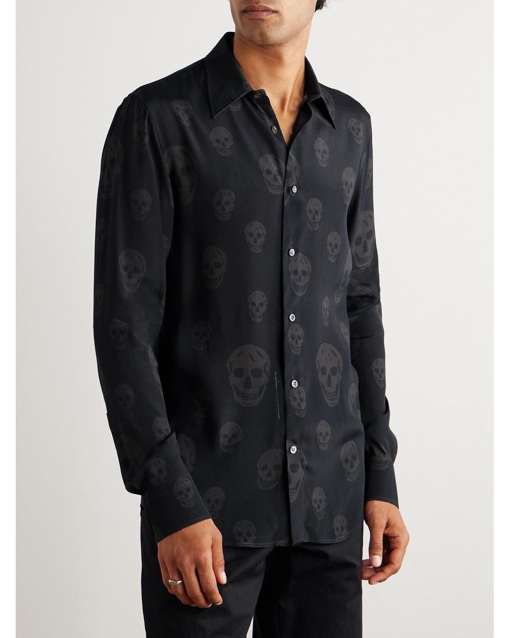 McQueen Blue Printed Satin Shirt for men