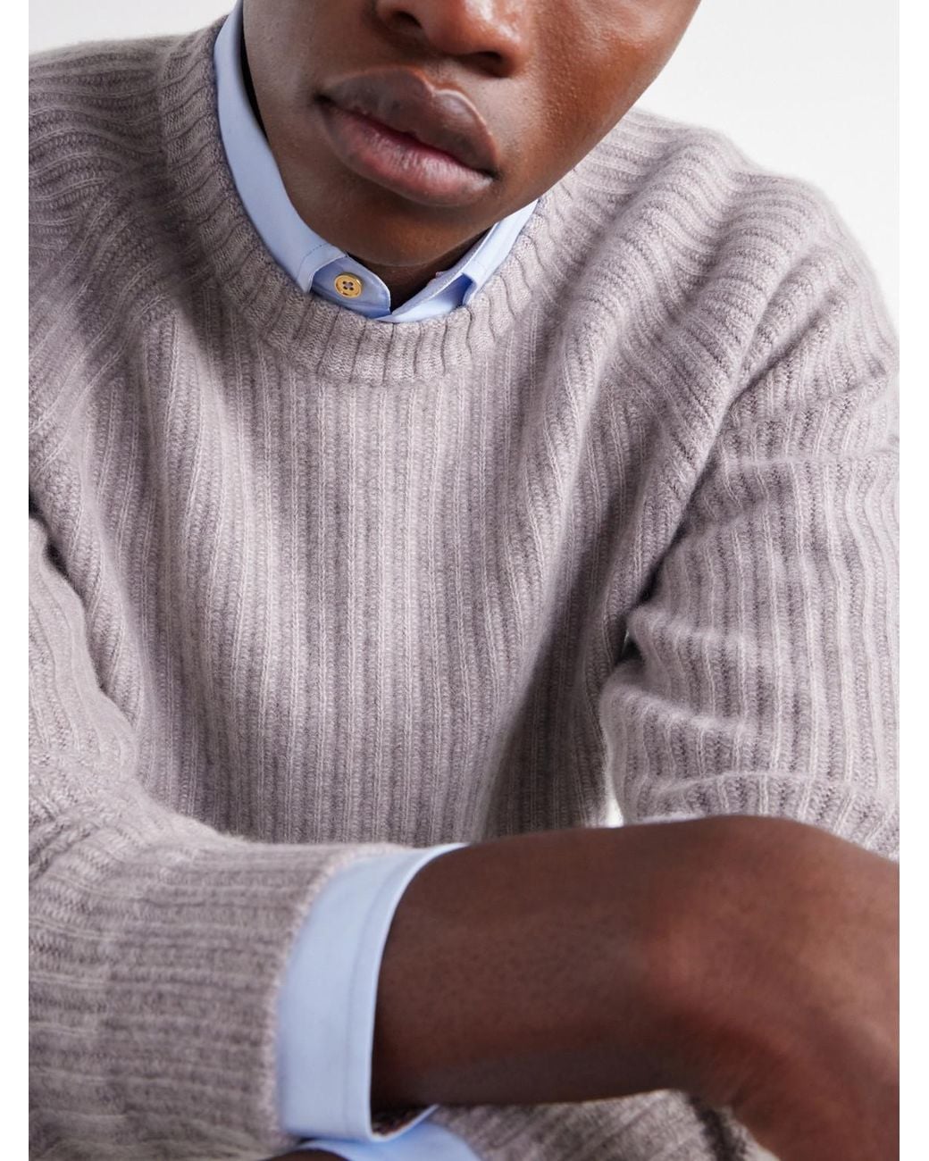 Mr P. Purple Ribbed Cashmere Sweater for men