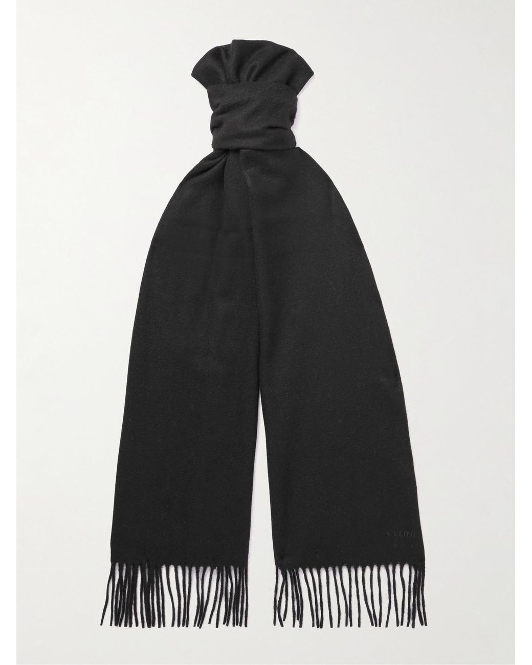 Logo-Embroidered Fringed Cashmere Scarf di Céline in Blue da Uomo