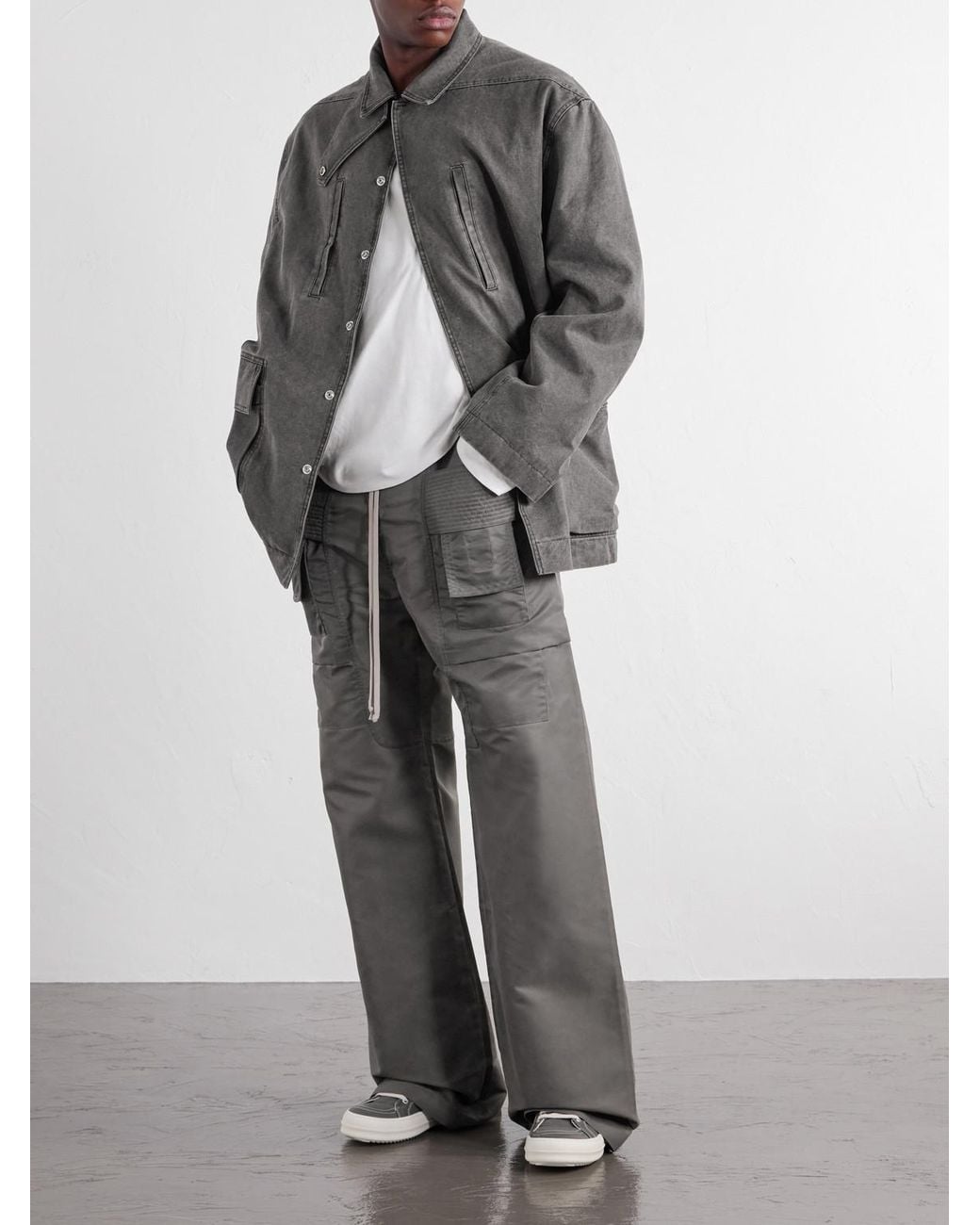 Rick Owens Gray Creatch Wide-Leg Shell Drawstring Cargo Trousers for men