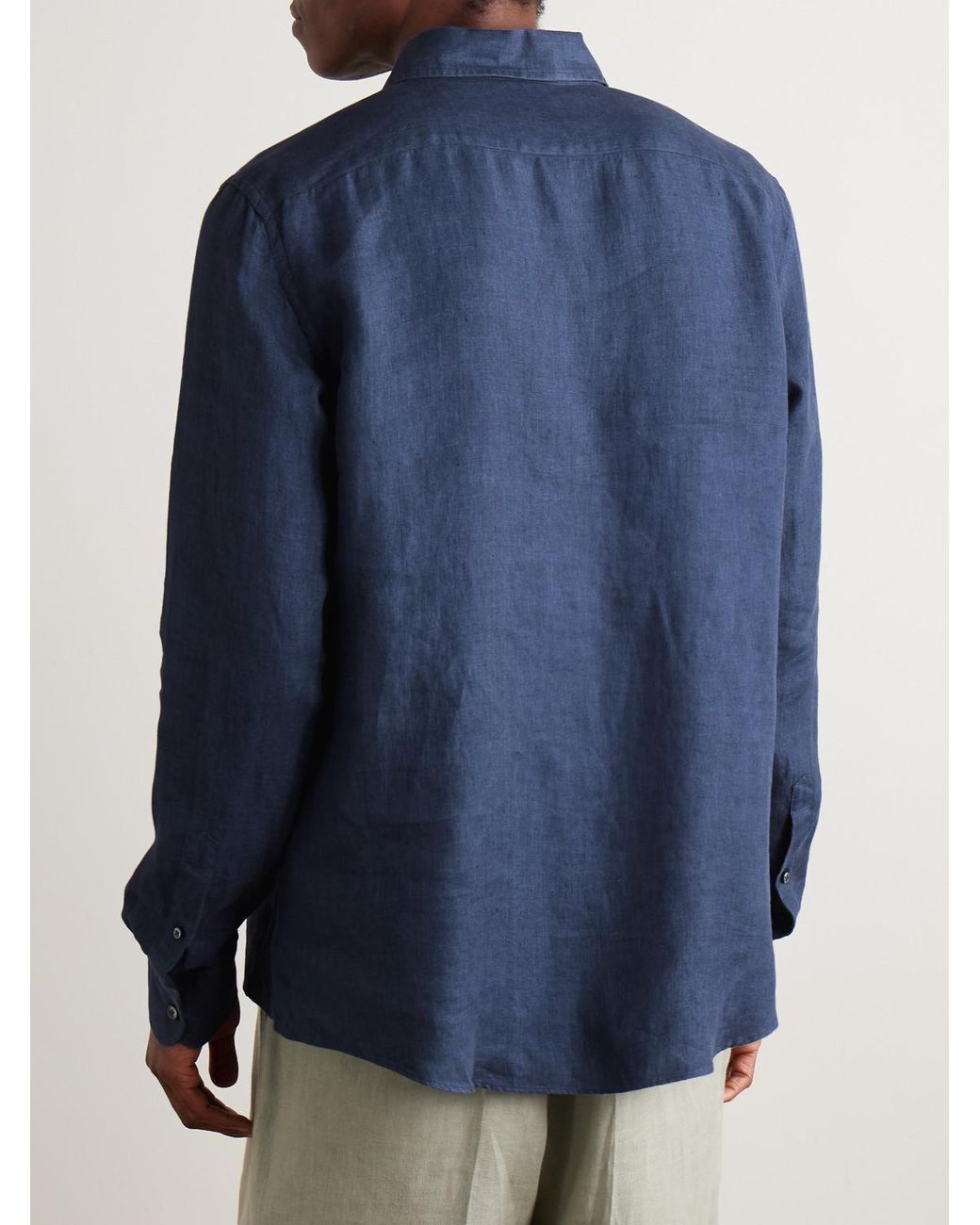 Zegna Blue Oasi Linen Half-Placket Shirt for men
