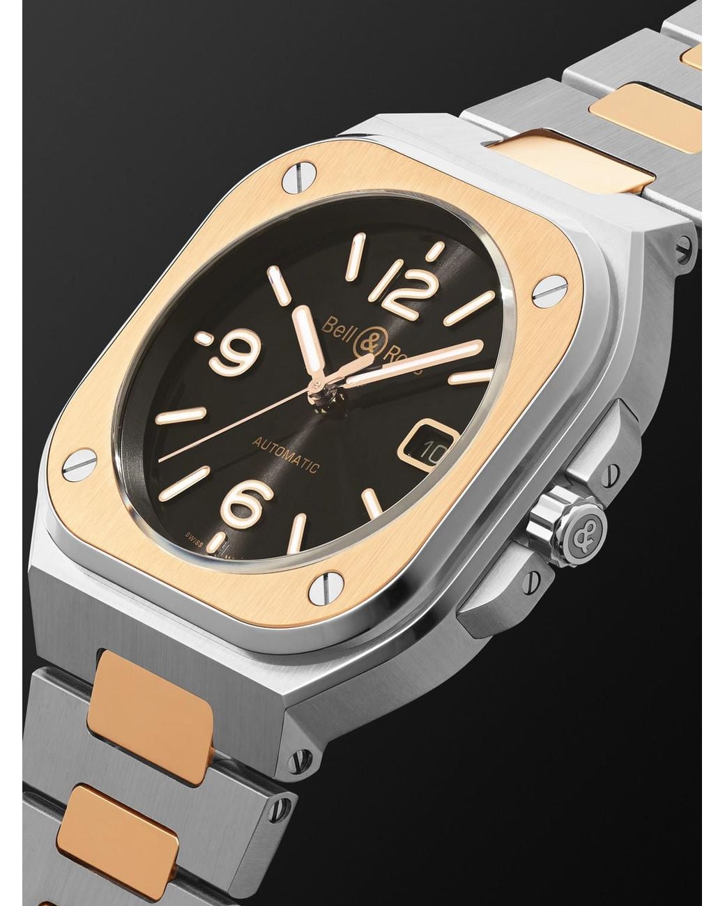 Bell & Ross Black Br 05 Steel And Automatic 18-Karat Rose And Steel Watch, Ref. Br05A-Bl-Stpg/Ssg for men