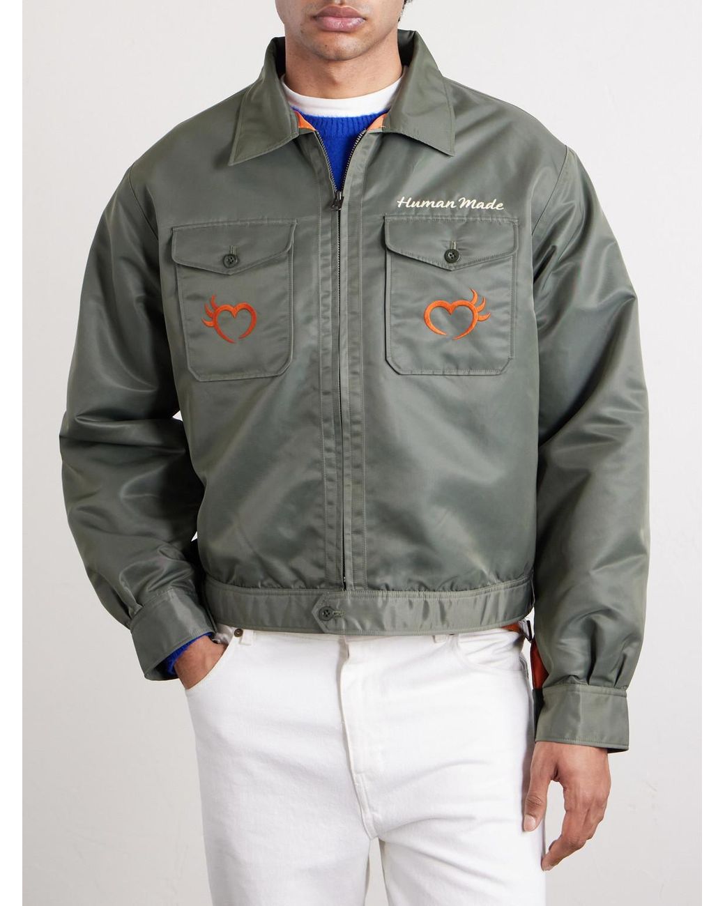 Embroidered Nylon Jacket di Human Made in Green da Uomo