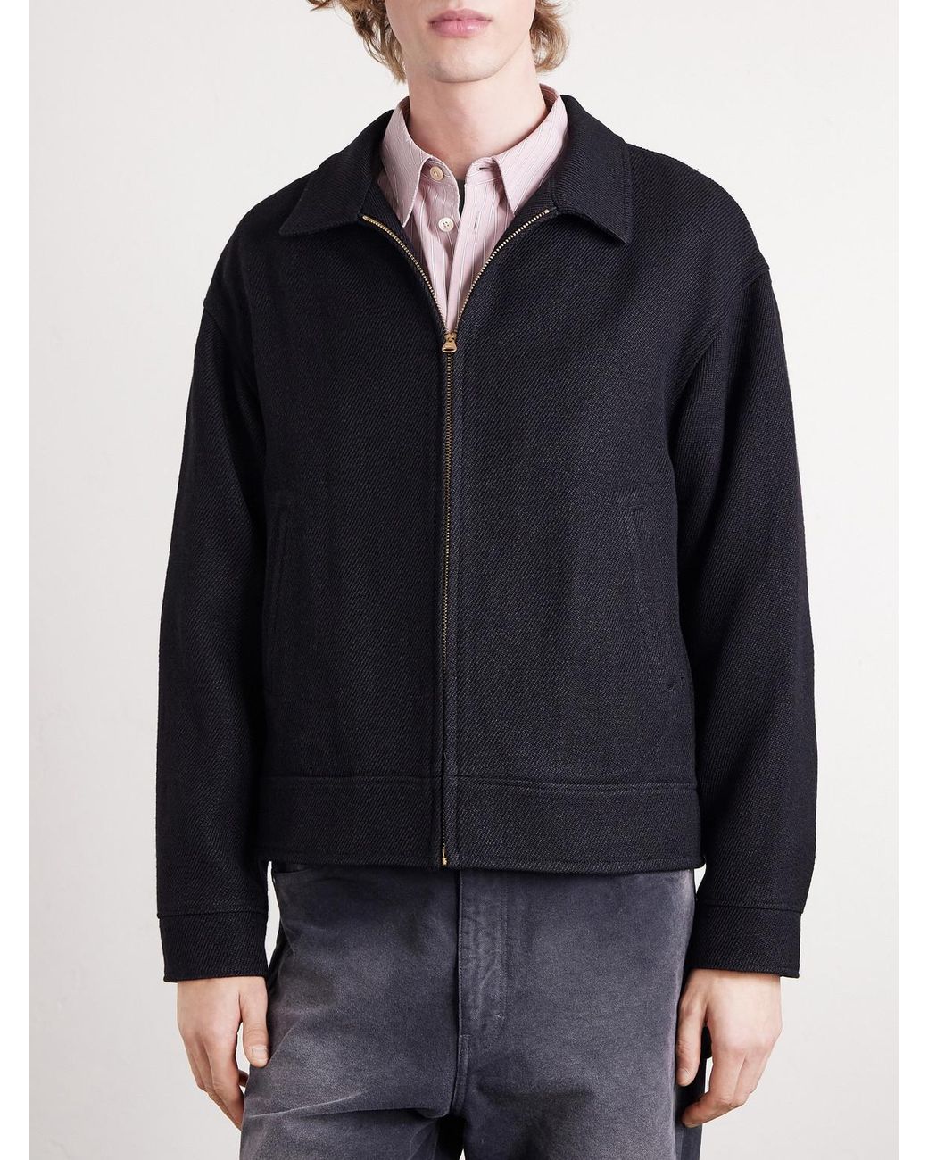 Visvim Blue Strato Leather-trimmed Linen And Wool-blend Twill Jacket for men